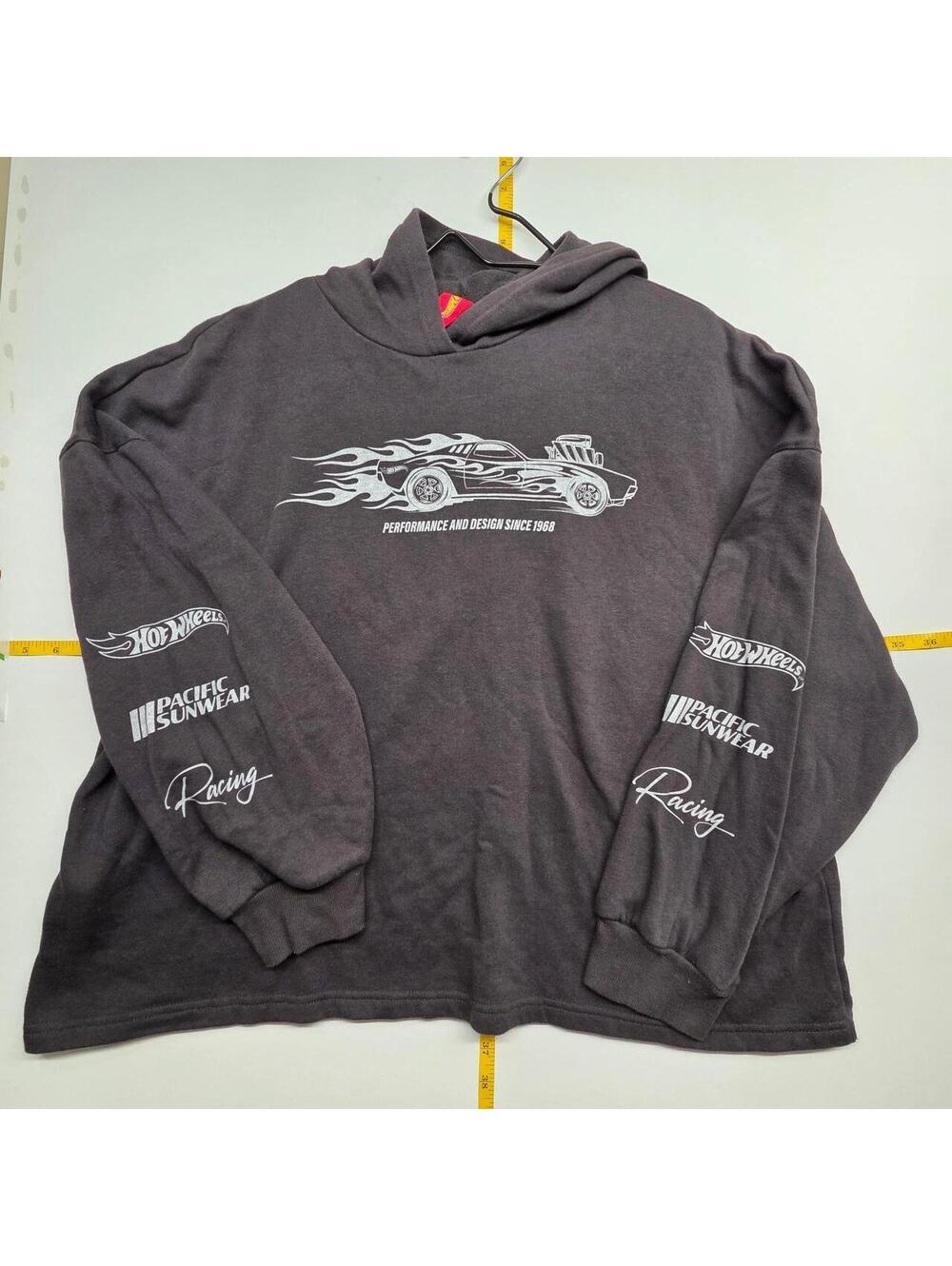 Hot Wheels Hoodie with white graphic of a car with flames and text